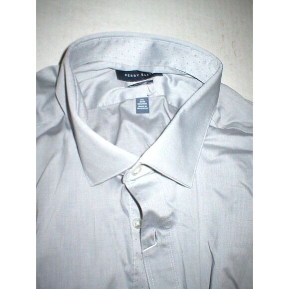 New NWT Mens Button Down Shirt 16.5 M Light Gray Perry Ellis Cotton Stretch - Picture 3 of 6